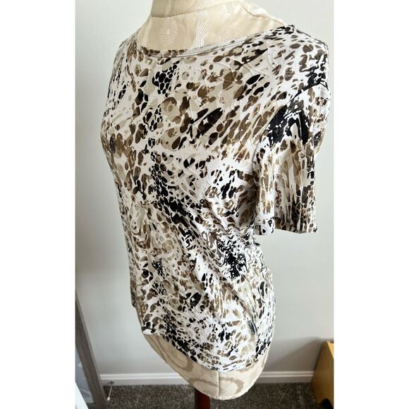 JM Collection Animal Print Short Sleeve Top Petite Small - Picture 2 of 6